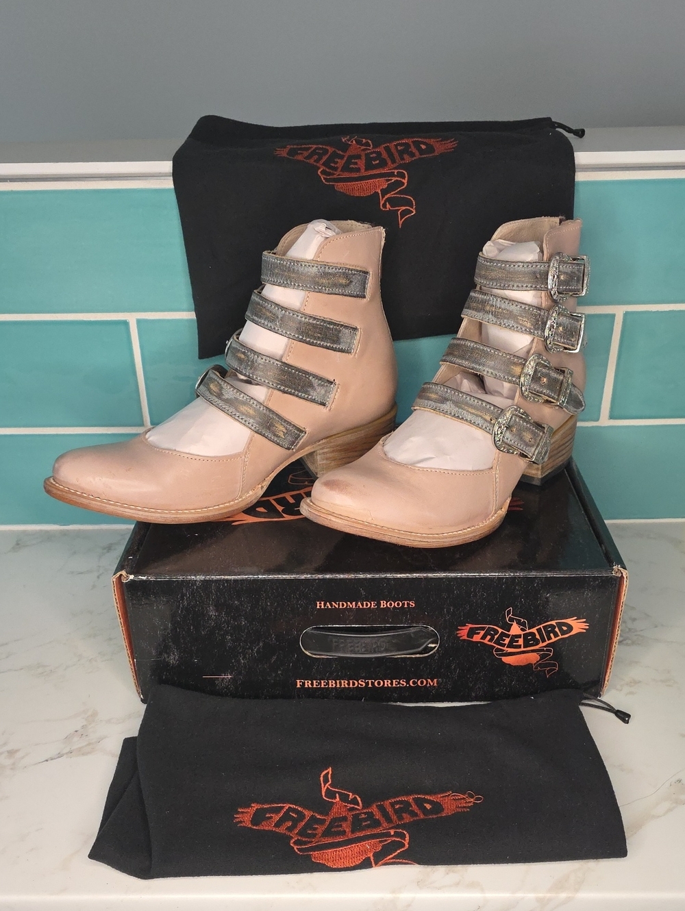 NIB Freebird by Steven Scarlett Leather Booties Pink Multi Women's Size 10